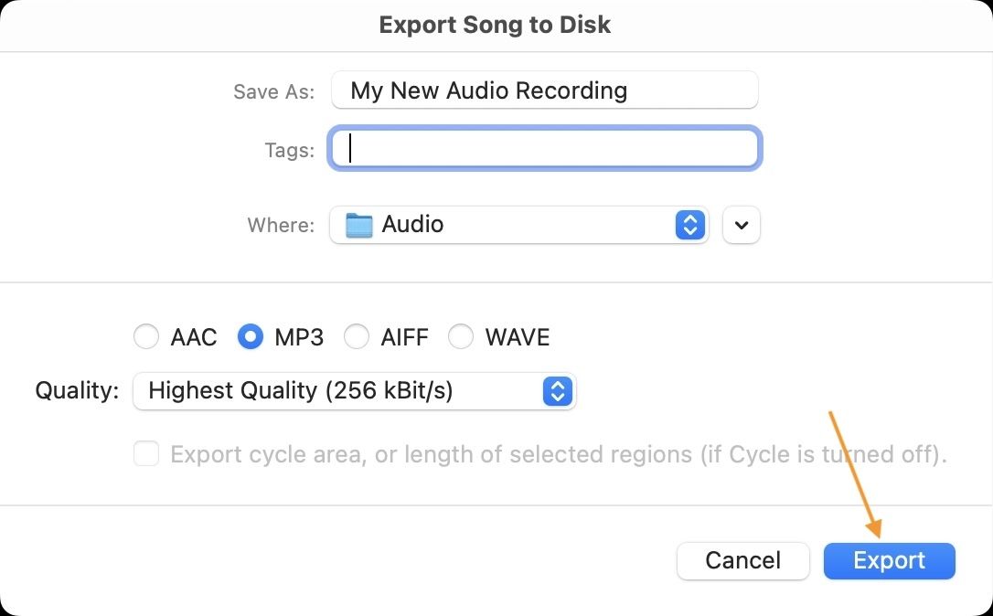 GarageBand - saving recording