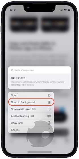 Open link in the background in Safari on iPhone 5
