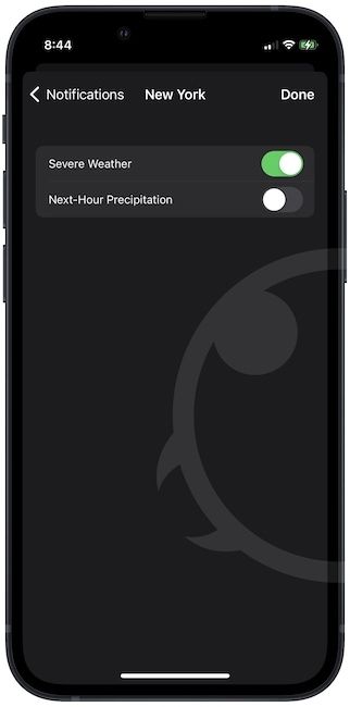 Enable severe weather alerts on iPhone 9
