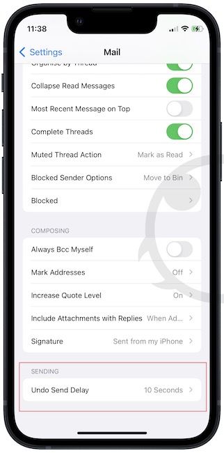 Increase Undo Send delay time on iPhone 2