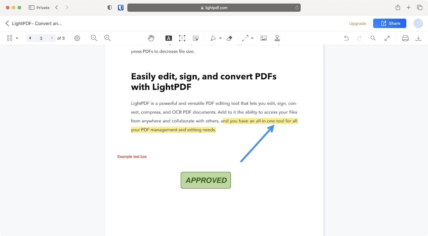 LightPDF document editing screenshot