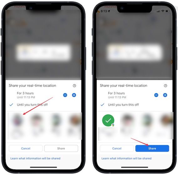 Share real-time location using Google Maps on iPhone 4