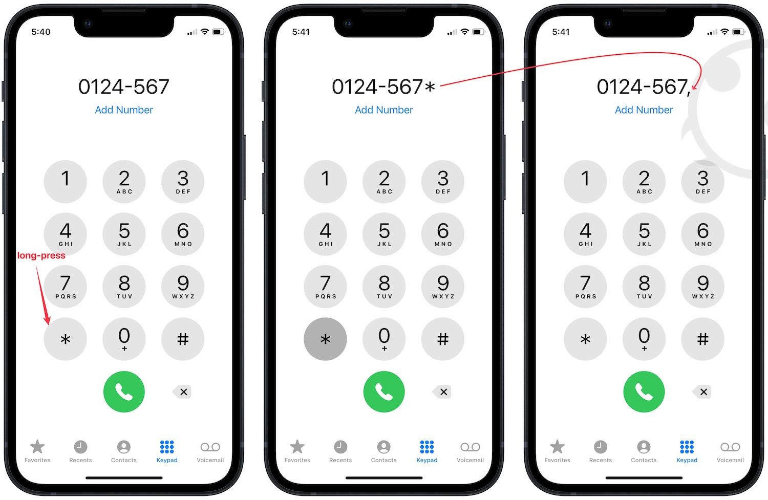 dial an extension on an iPhone 3