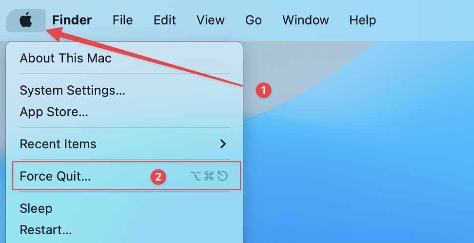 Quit all apps using the Force Quit feature 1