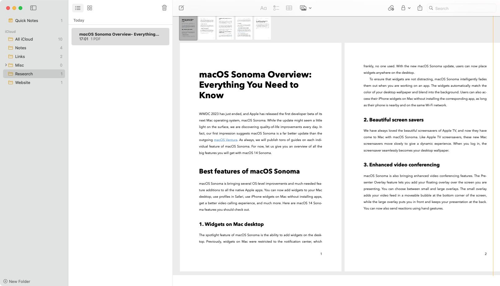 PDF in Apple Notes