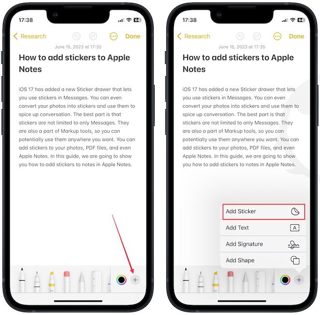 Choosing the Add Sticker option