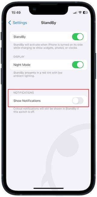 Disable notifications in iPhone StandBy Mode