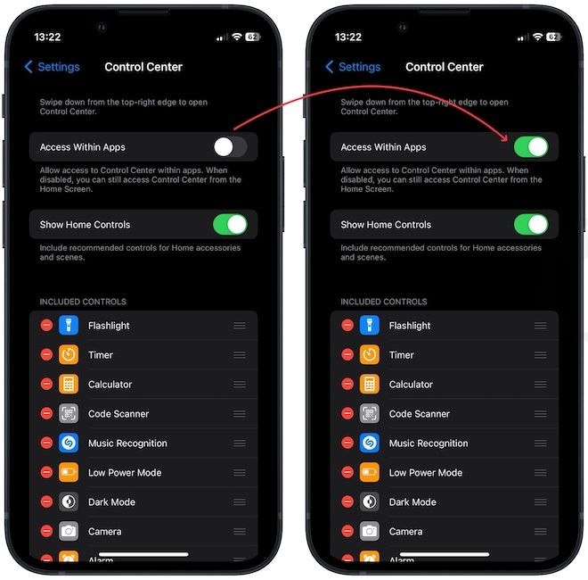 Enabling access within apps feature