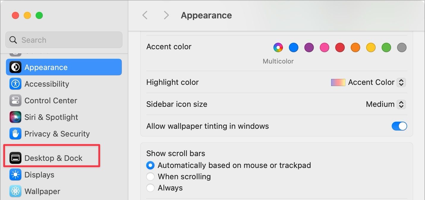 Desktop & Dock&nbsp;settings