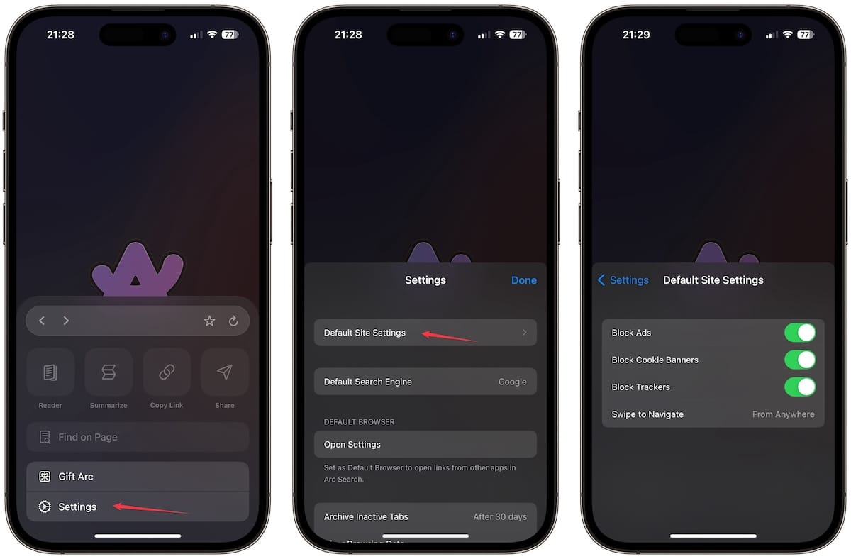 Arc Search Ad blocking