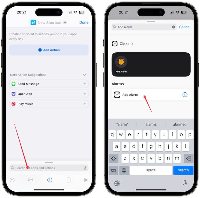 Adding Add Alarm&nbsp;action