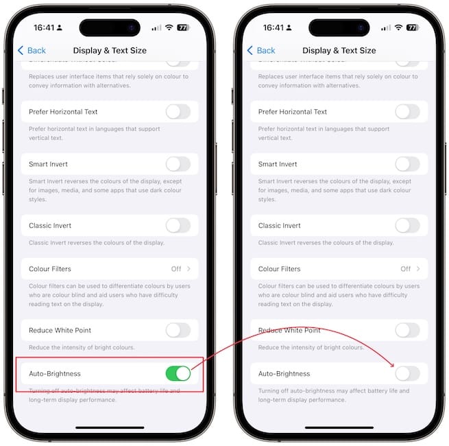 Turning off Auto-brightness&nbsp;setting