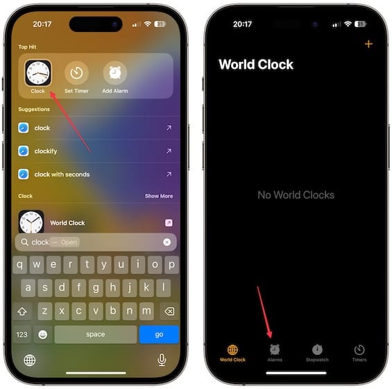Opening the Clock app