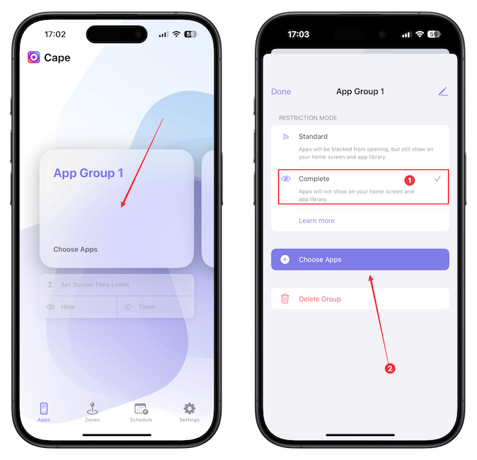 App group selector page