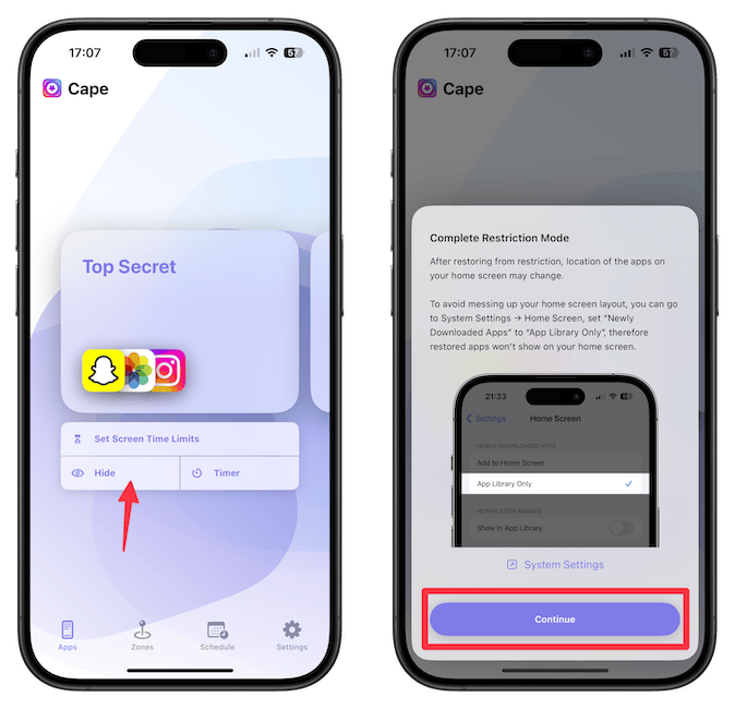 Hiding apps on iPhone
