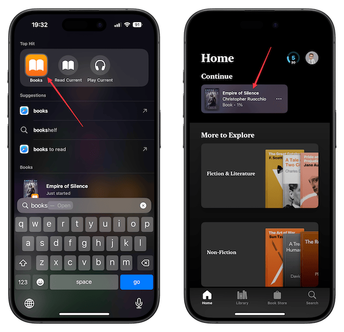 Opening a book in Apple Books