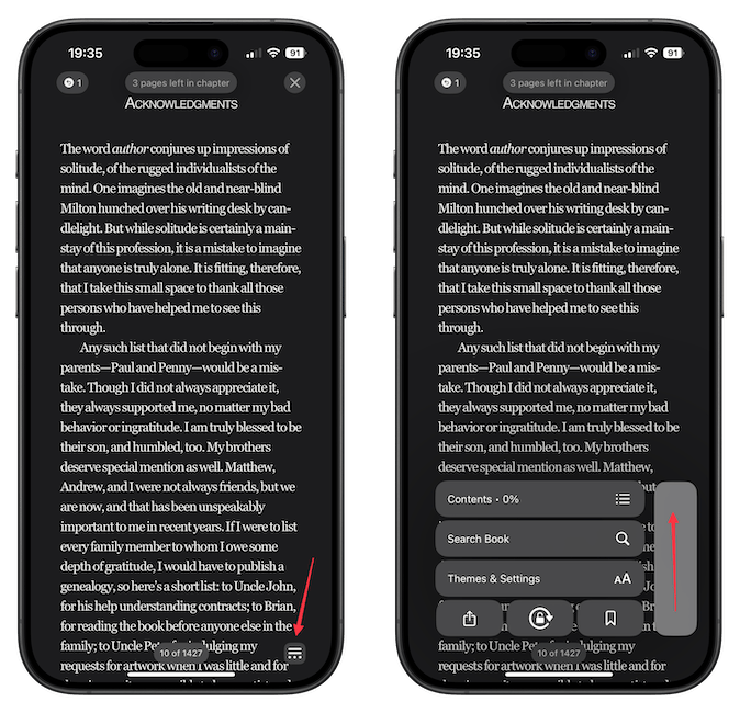Quick scroll bar in Apple Books