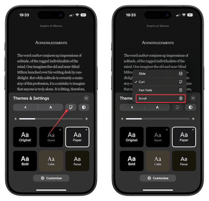 Choosing the Scroll option