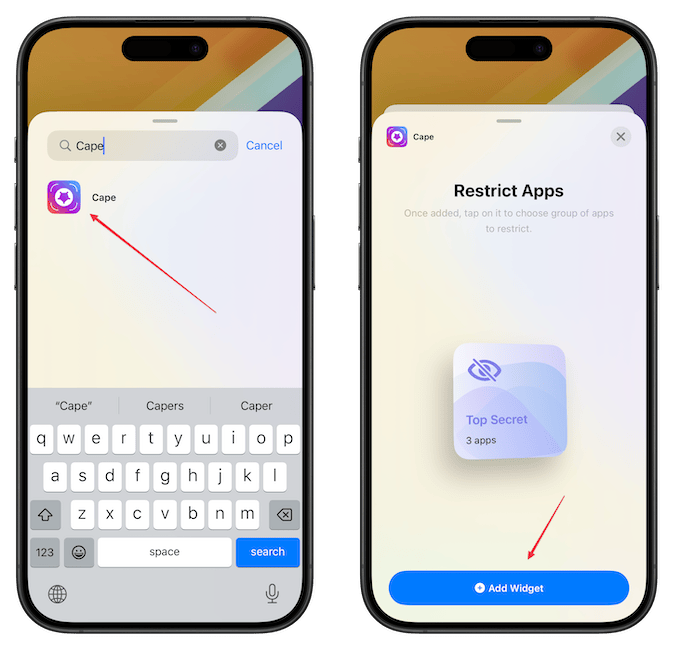 adding cape widget on iPhone