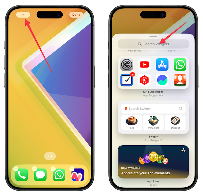opening widget panel on iPhone
