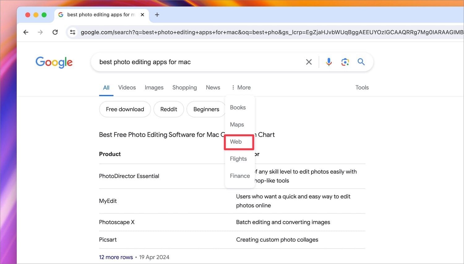 Choose the&nbsp;Web&nbsp;filter 