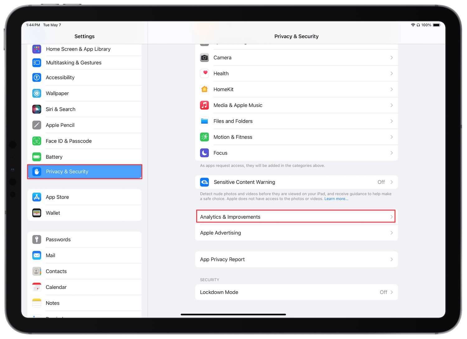 Privacy and security settings