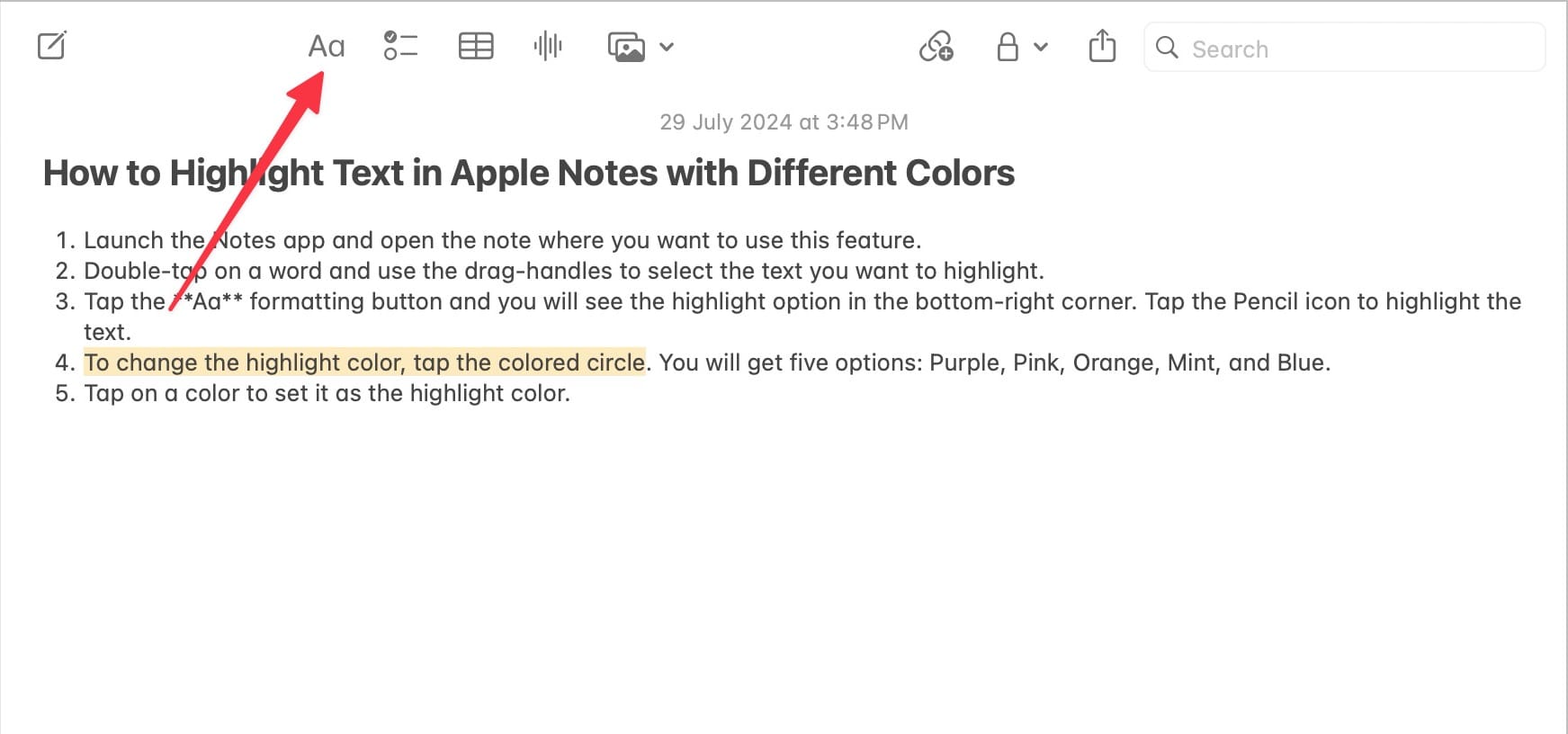 click the&nbsp;Aa&nbsp;formatting button