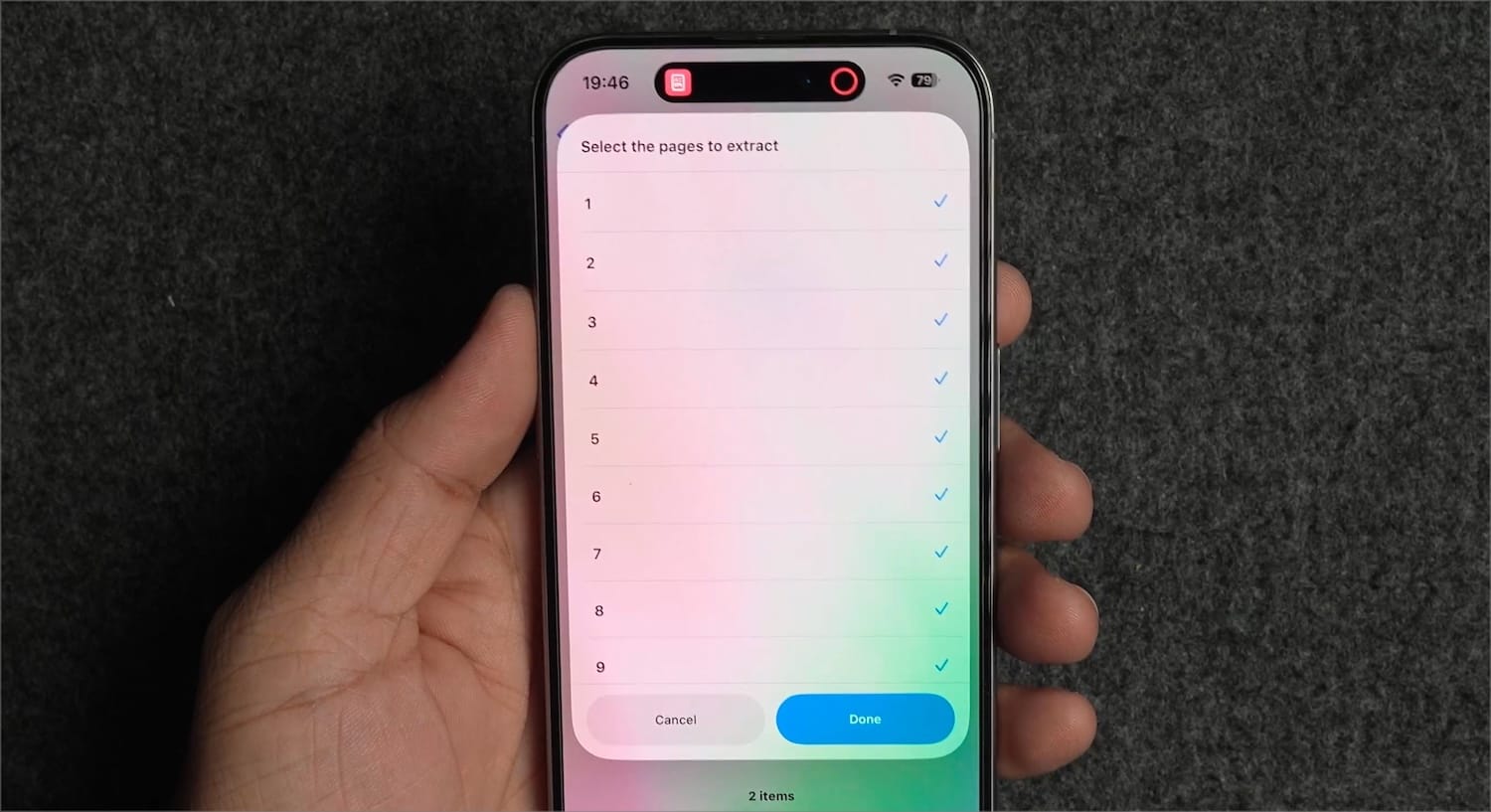 page selector menu with all of the pages selected