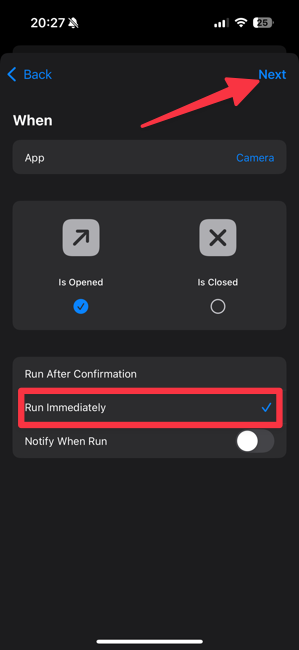 &nbsp;Run Immediately&nbsp;option and tap on&nbsp;Next