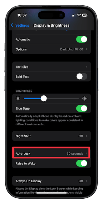 Display & Brightness&nbsp;settings page screenshot