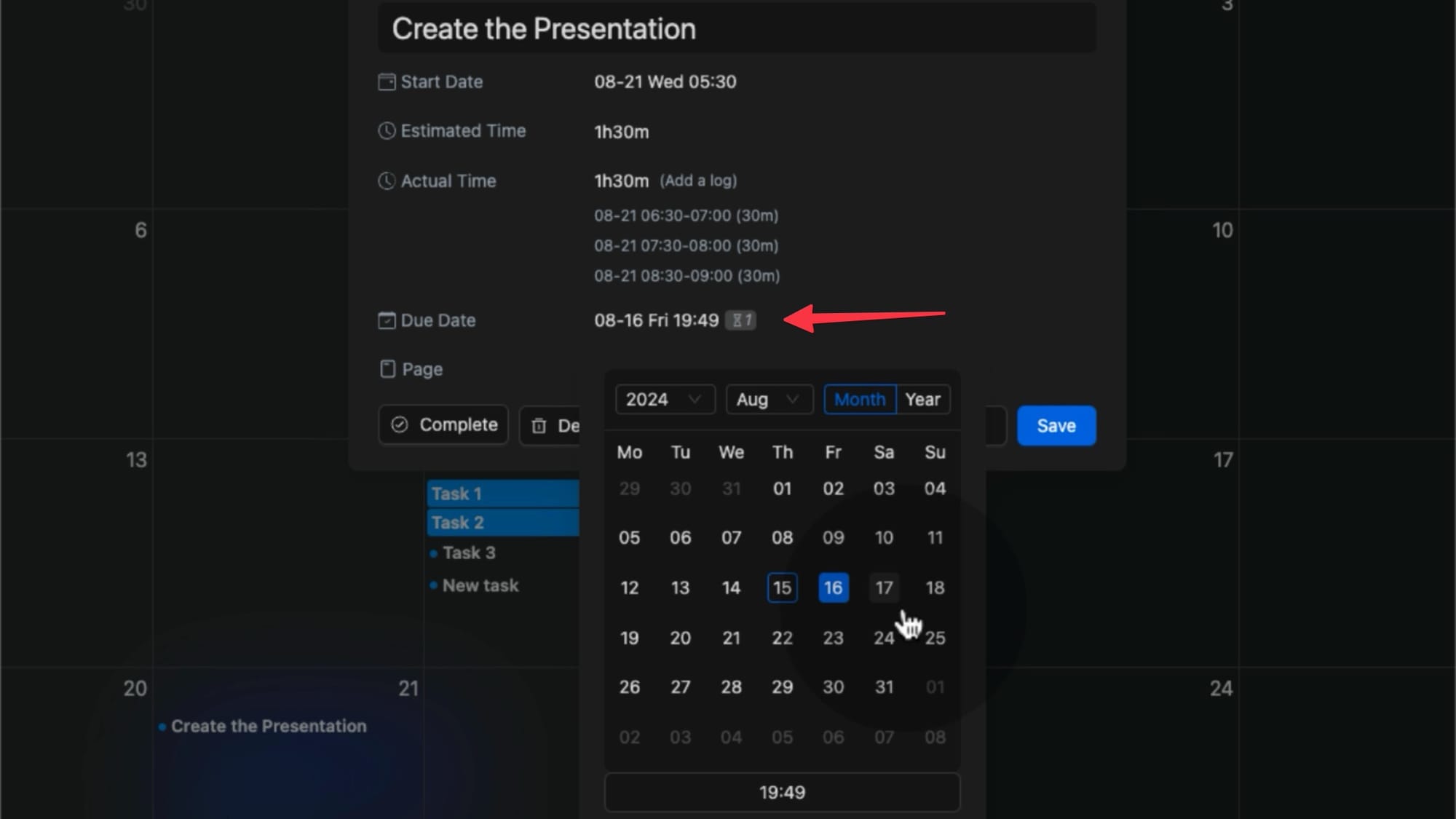 Due Date&nbsp;feature