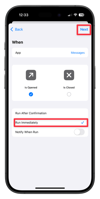 screenshot showing Run Immediately&nbsp;option