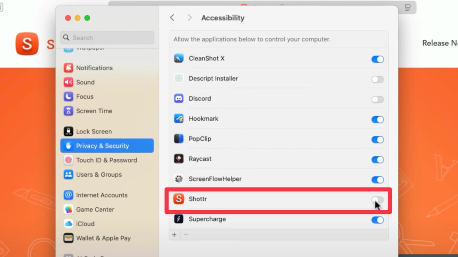 enable the toggle for Shottr