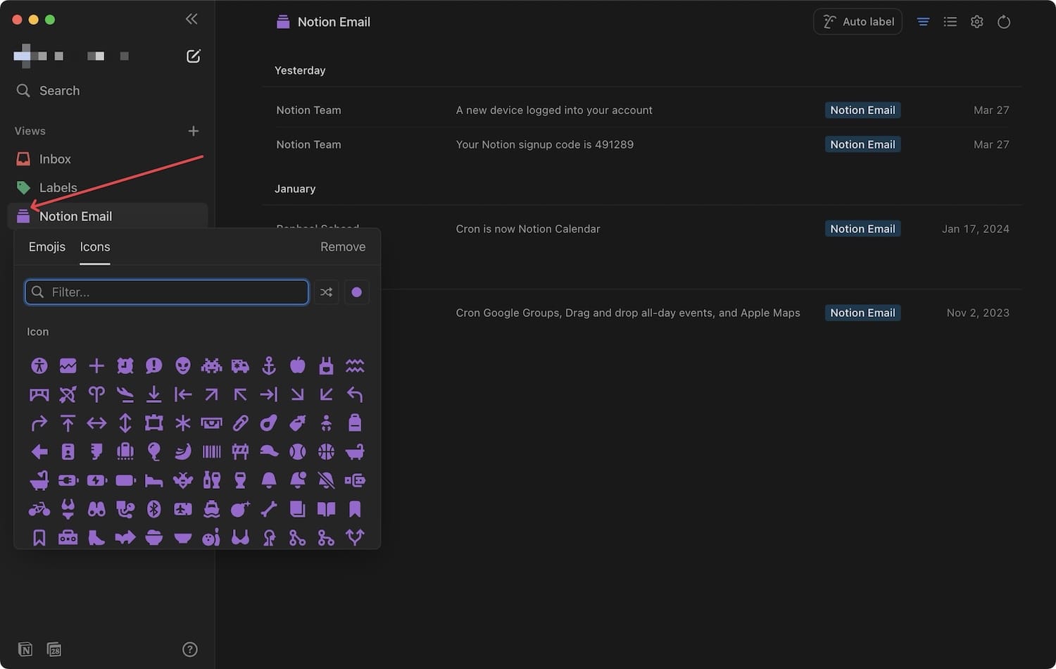 Changing the filter icon