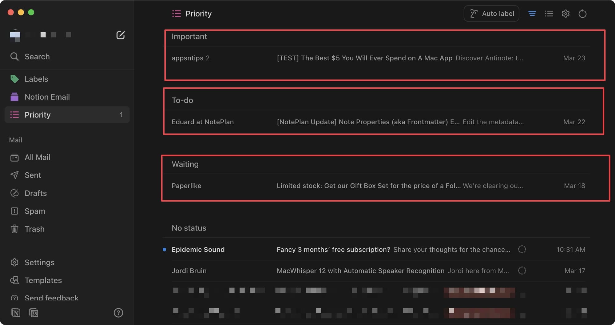 Notion priority template in action