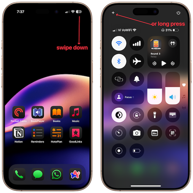 Opening control center