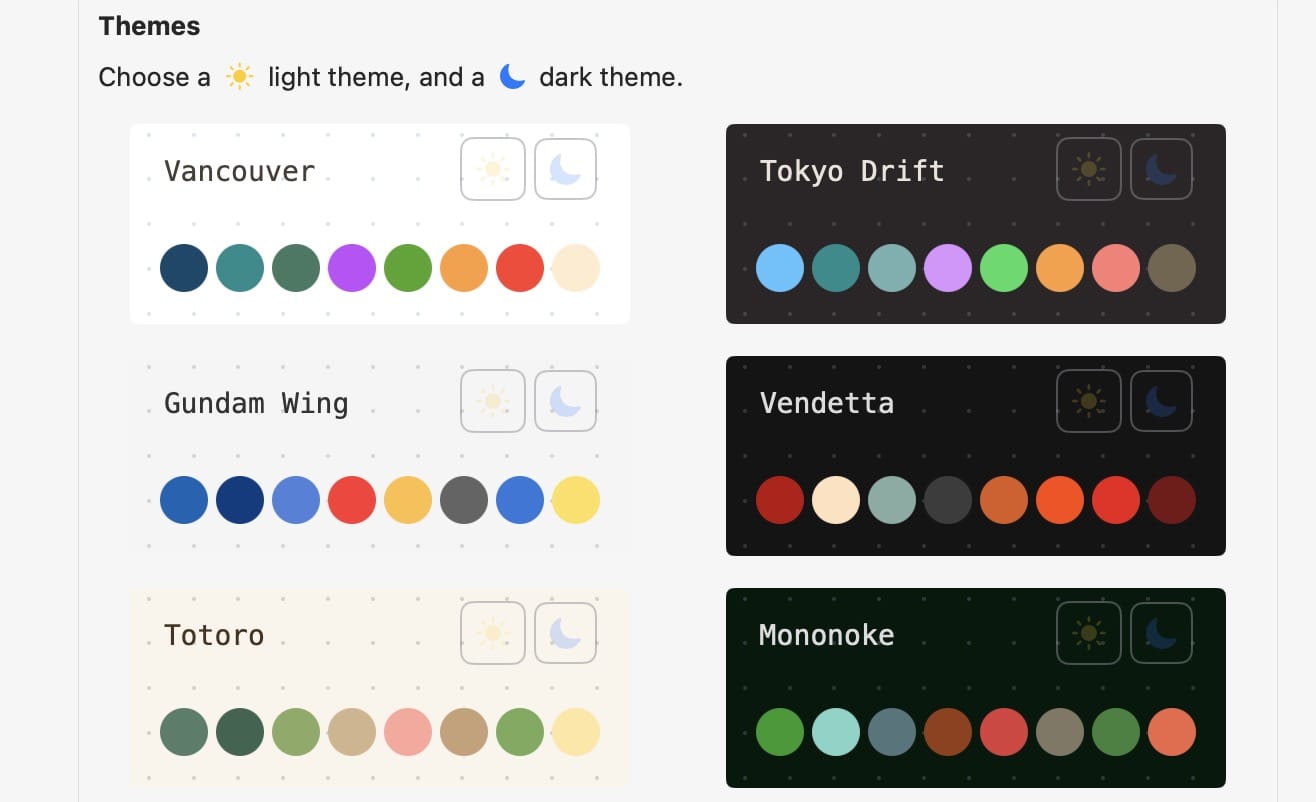 Antinote also gives you several themes