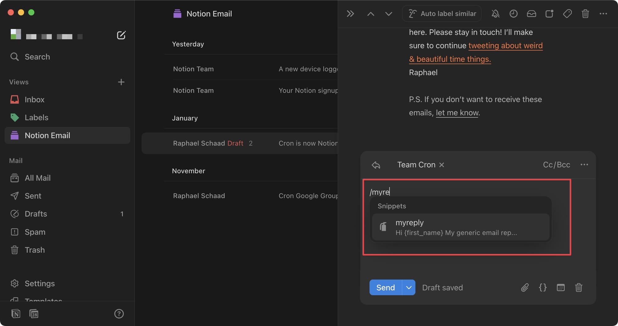 using my snippet in reply