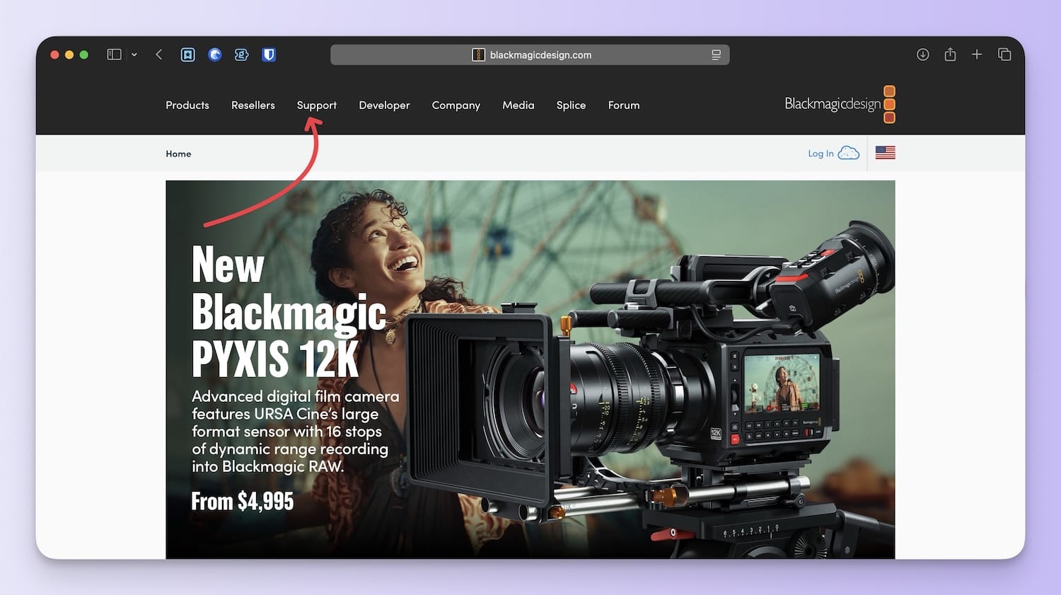 BlackMagic Design website home page