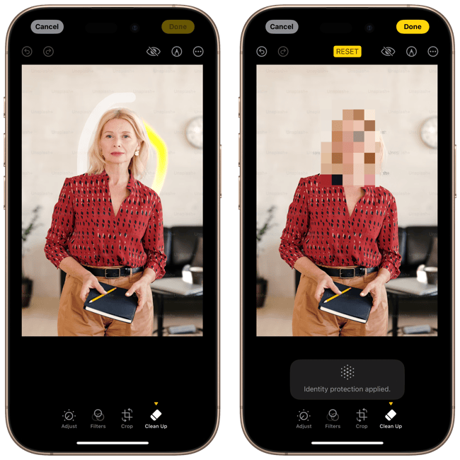 Blurred face in photos app