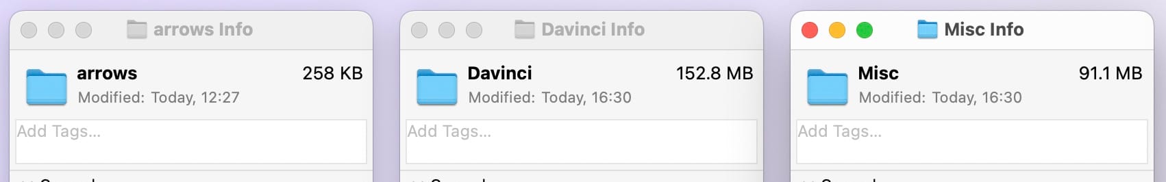 Get Info panel showing folder size