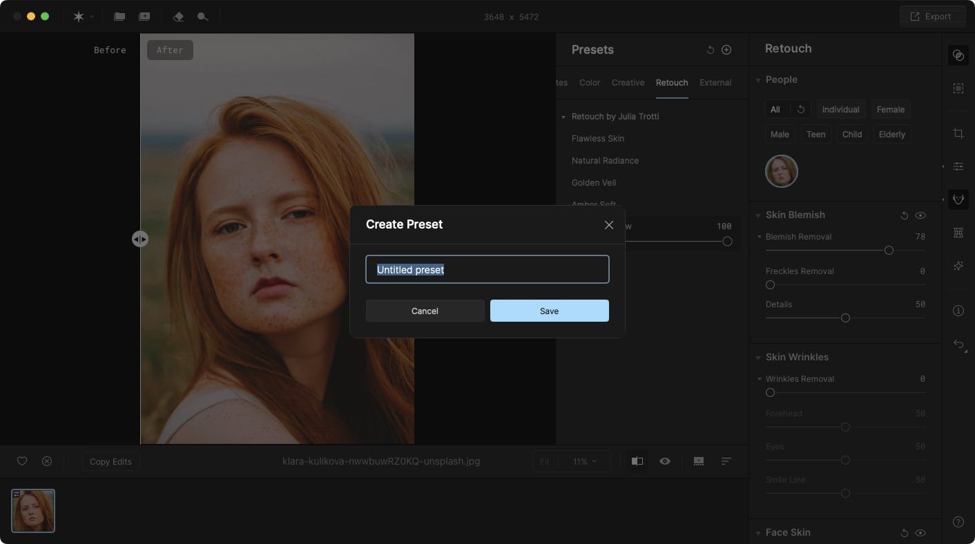Save edits as preset