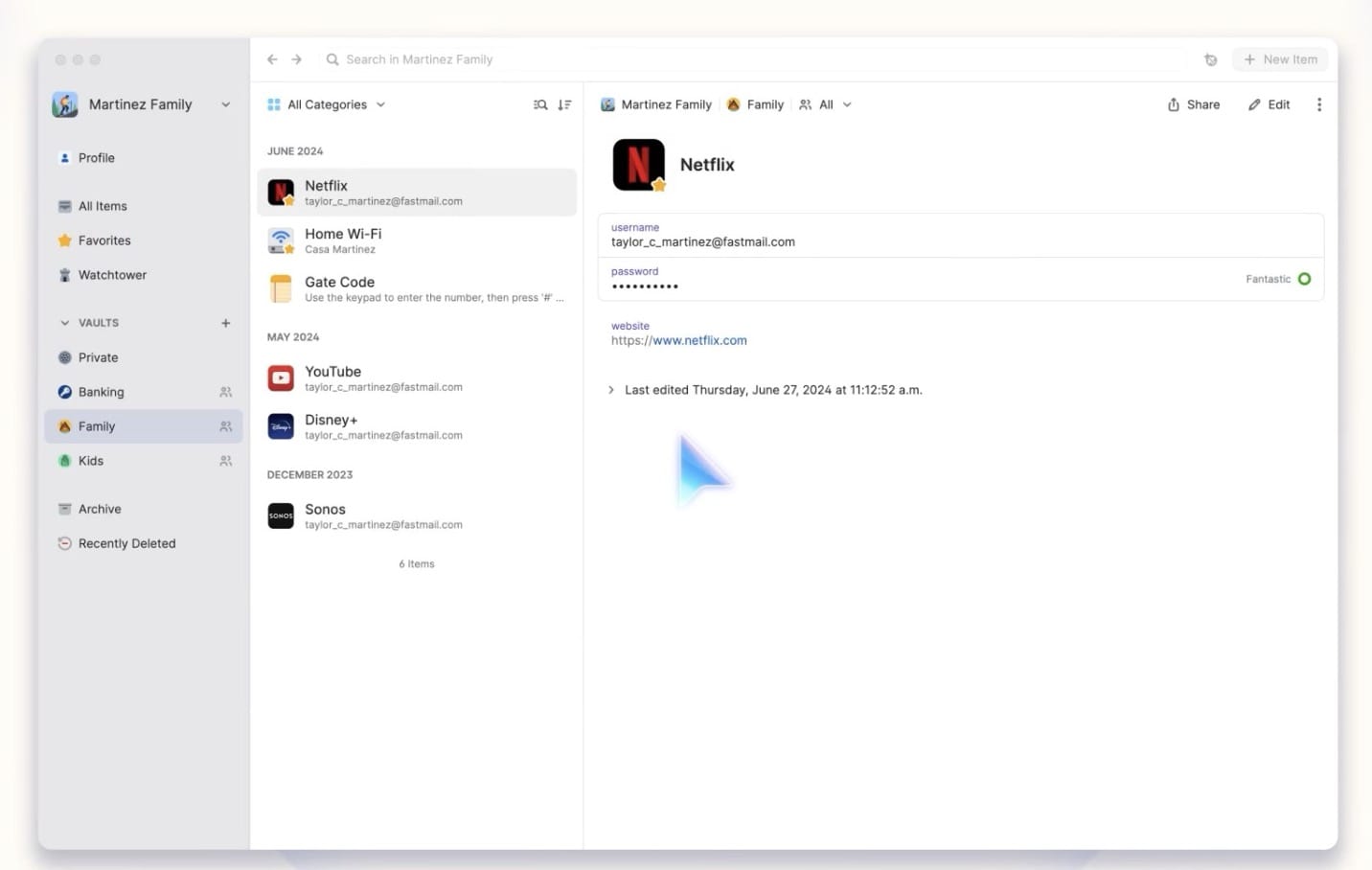 screenshot showing 1Password app