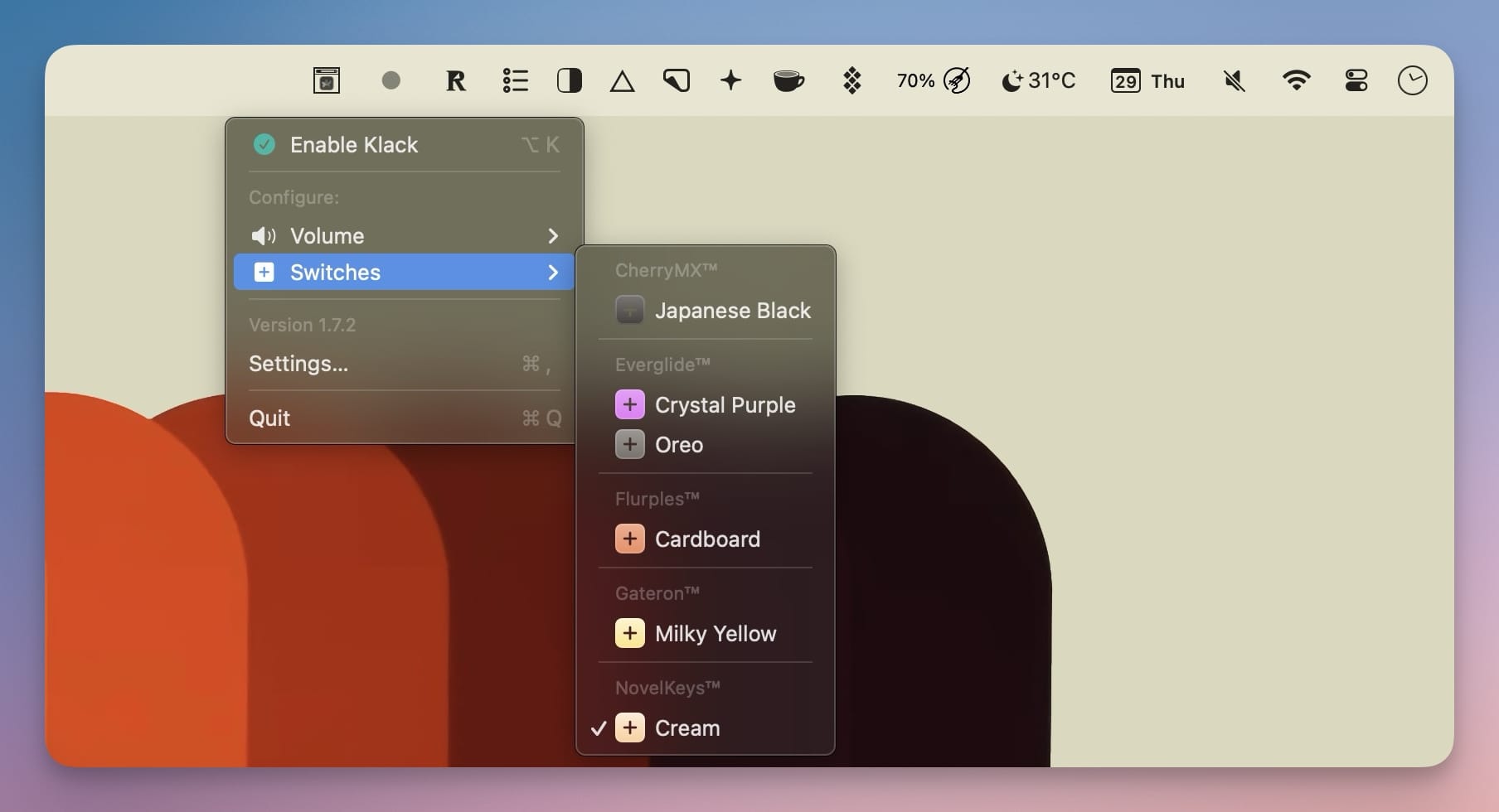 Klack Menu Bar app in Action
