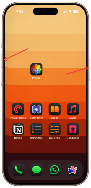 iPhone showing volume up and side buttons