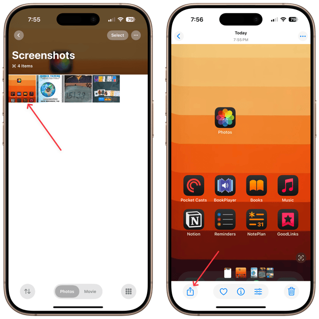 Share button in Photos app