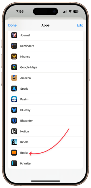 Books app in share list