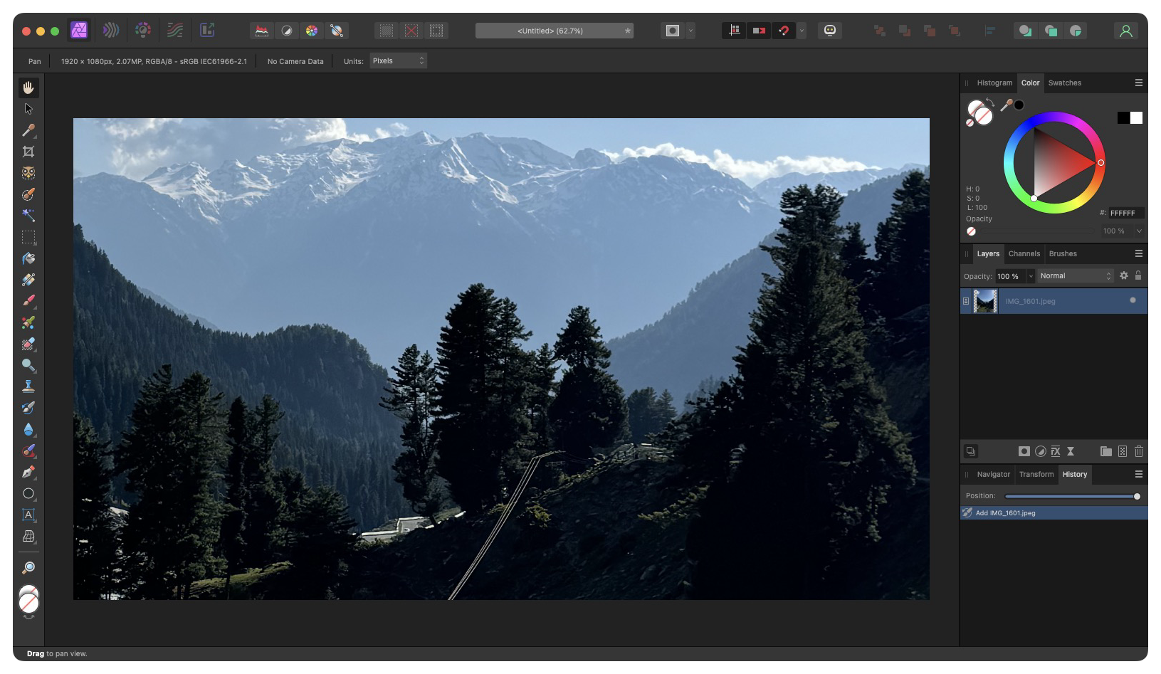 editing photo in affinity photo 2