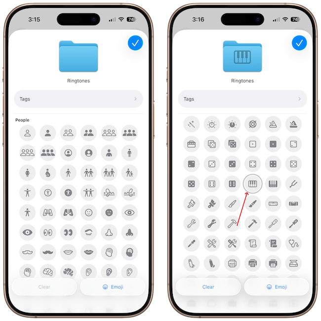 iPhone screenshot showing folder icons
