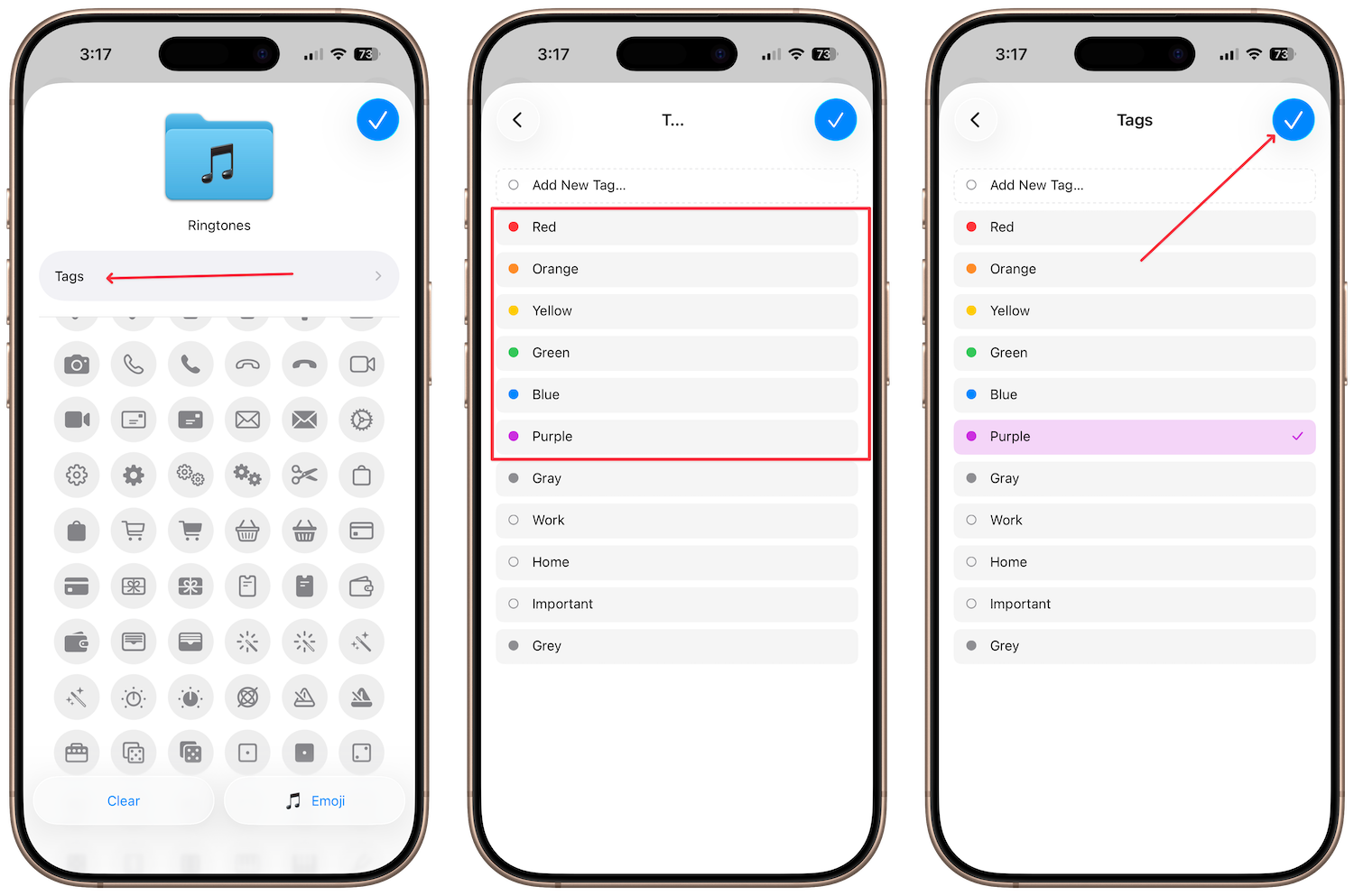 iPhone screenshot showing tags with colors